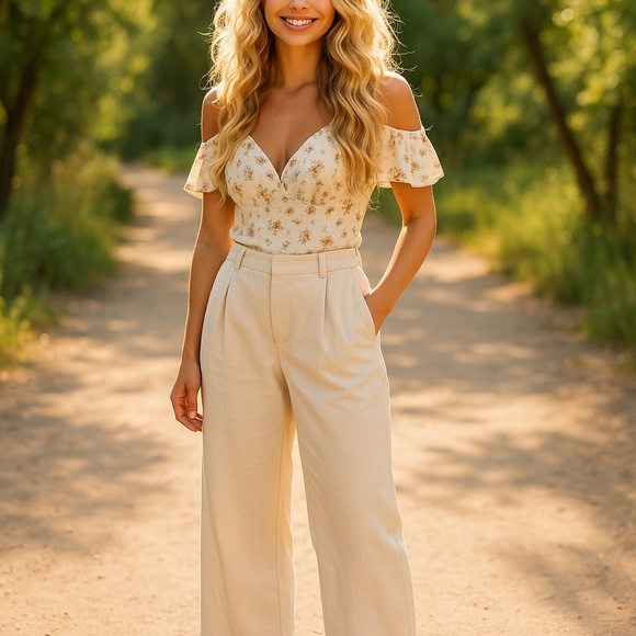 Zara Cream Wide-Leg Pants - Picture 11 of 12